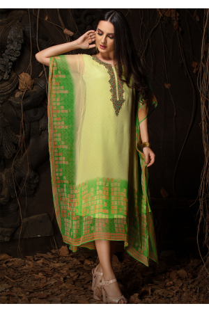 Green Color Designer Chiffon Kurti